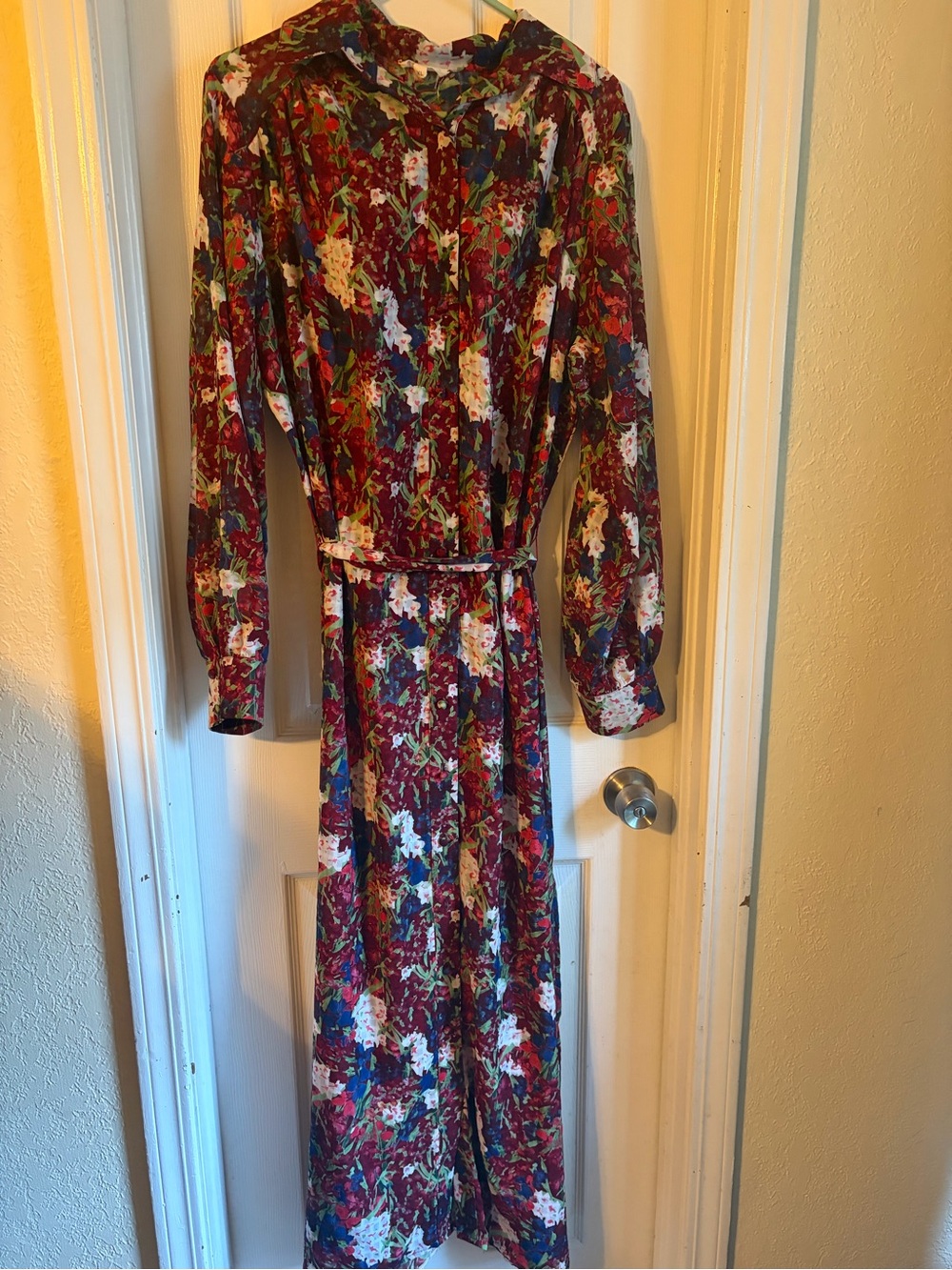 Floral Long Sleeve Maxi Dress - Burgundy Floral